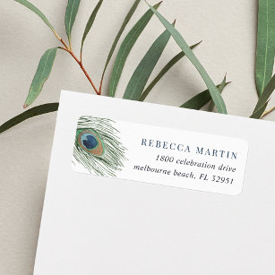 Watercolor Peacock Feathers Return Address Return Address Label