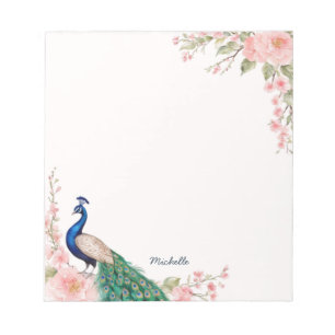  Watercolor Peacock Flowers Personalised Name      Notepad