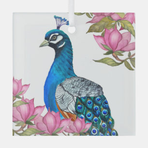 Watercolor peacock glass tree decoration