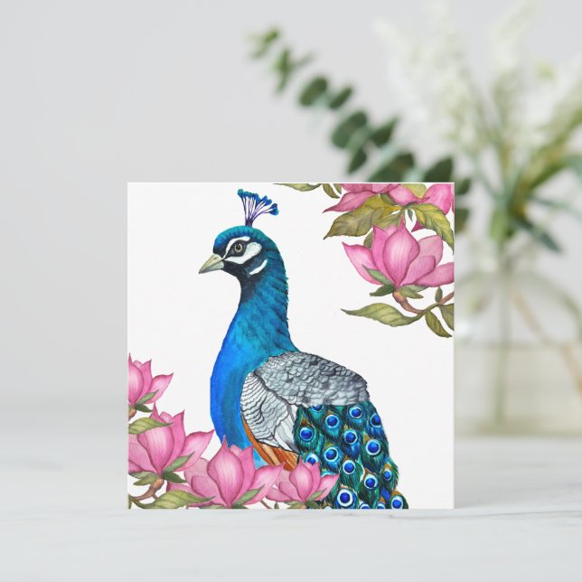 Watercolor peacock invitation (Standing Front)