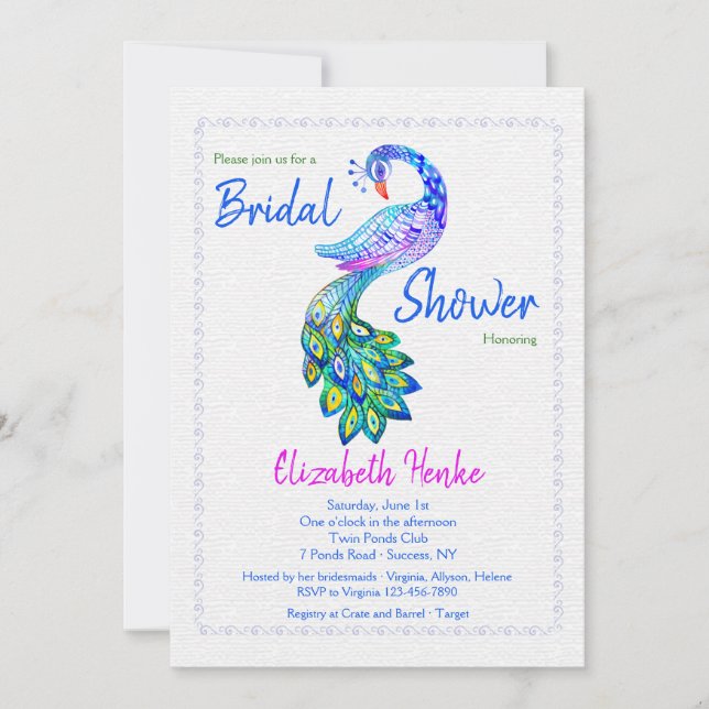 Watercolor Peacock Invitation (Front)