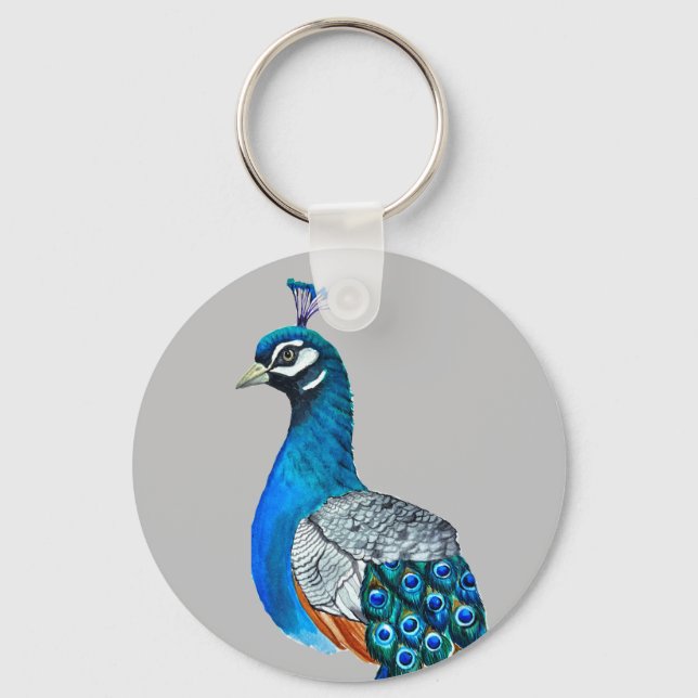 Watercolor peacock key ring (Front)