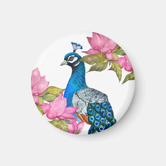 Watercolor peacock magnet (Front)
