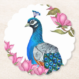 Watercolor peacock paper coaster