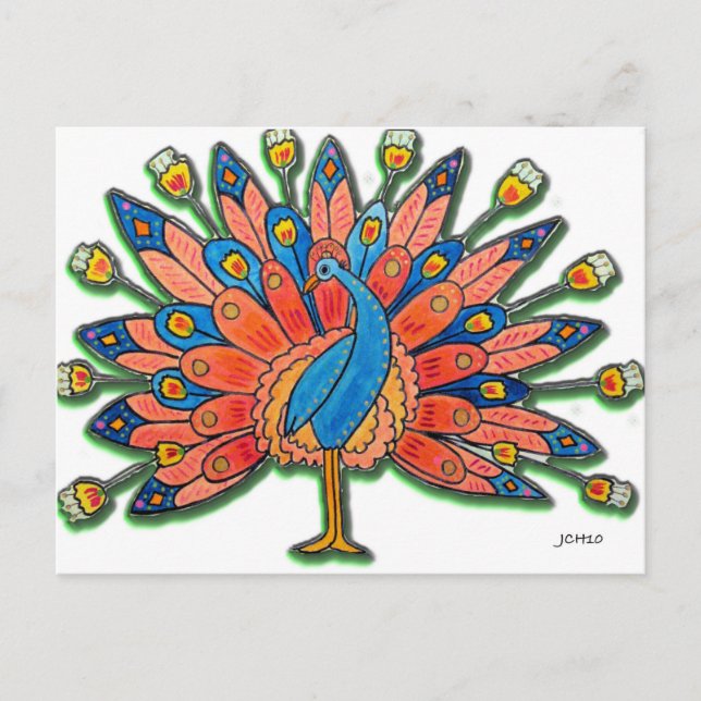 Watercolor Peacock Postcard (Front)