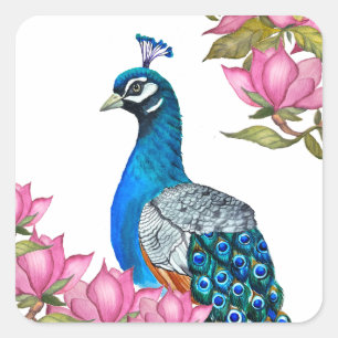 Watercolor peacock square sticker