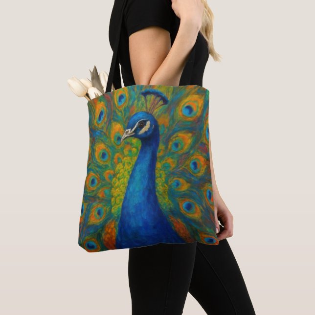 Watercolor Peacock Tote Bag (Close Up)