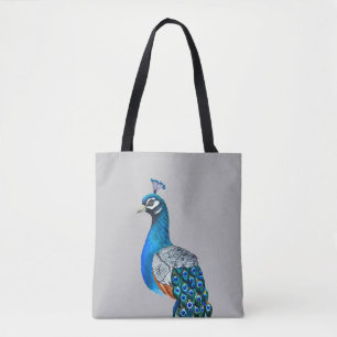 Watercolor peacock tote bag