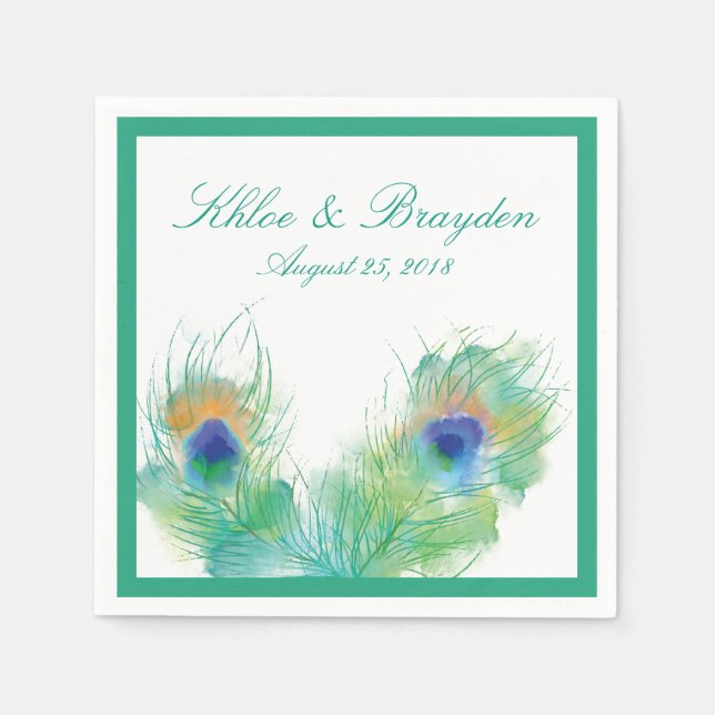 Watercolor Peacock | Wedding Napkin (Front)