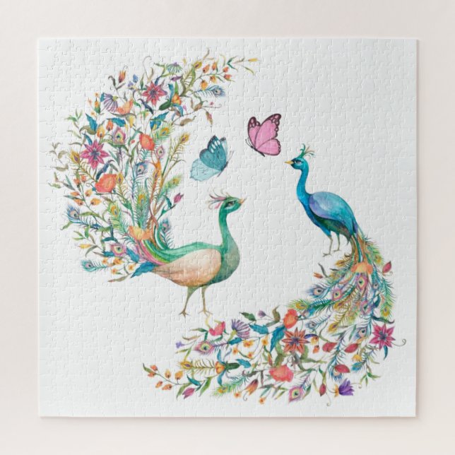 Watercolor Peacocks and Butterflies Jigsaw Puzzle (Vertical)