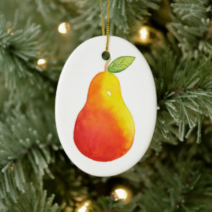 Watercolor Pear Ceramic Ornament