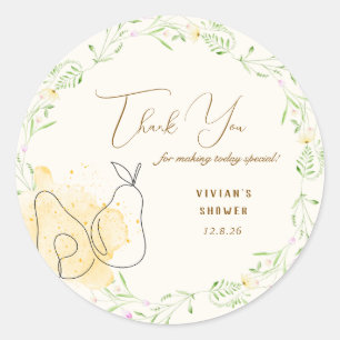 Watercolor Pear Floral Garden Thank You Classic Round Sticker