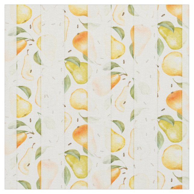 Watercolor Pear Fresh Fruit Pattern Fabric (Close Up)