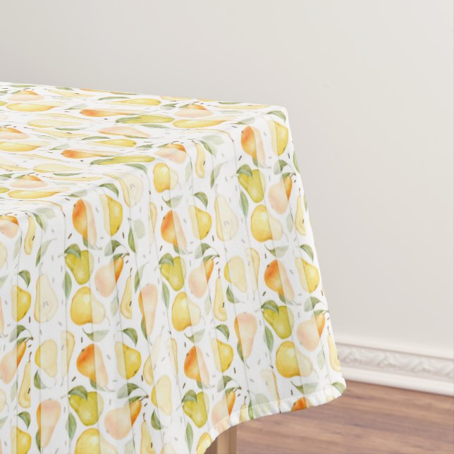Watercolor Pear Fresh Fruit Pattern Tablecloth (In Situ)