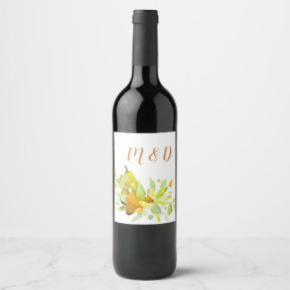Watercolor Pear & Greenery  Wine Label