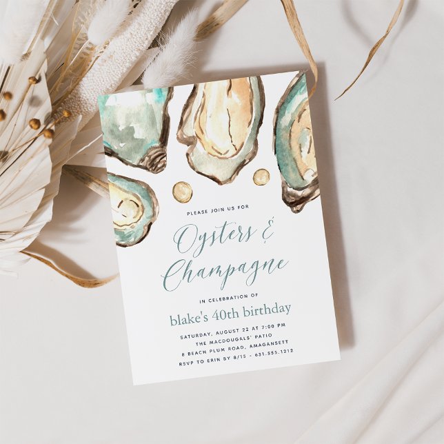 Watercolor Pearl Oysters & Champagne Party Invitation (Creator Uploaded)