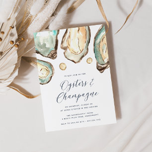 Watercolor Pearl Oysters & Champagne Party Invitation