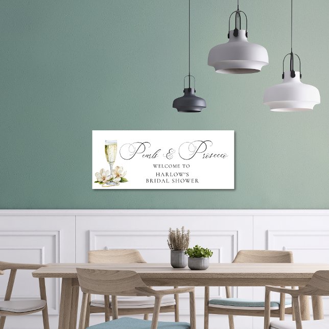 Watercolor Pearls and Prosecco Bridal Shower  Banner (Pearls and Prosecco Bridal Shower Banner)