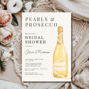 Watercolor Pearls and Prosecco Bridal Shower Invitation