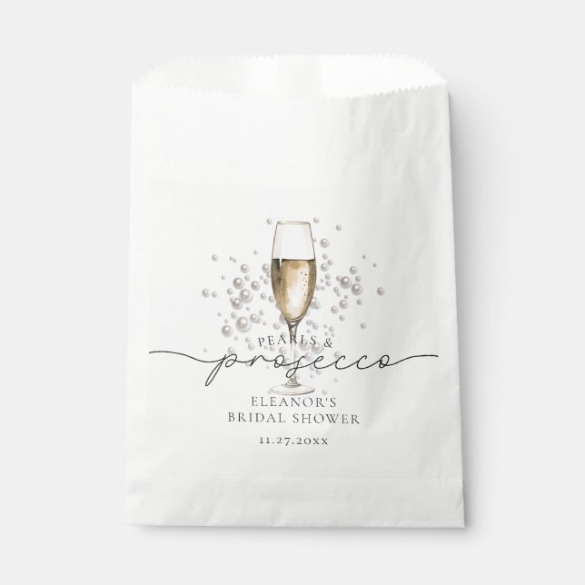 Watercolor Pearls & Prosecco Bridal Shower Favour Bag (Front)