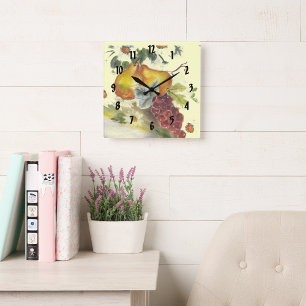 Watercolor pears and grapes round clock