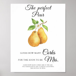 Watercolor Pears Bridal shower How Many Corks  Poster