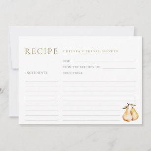 Watercolor Pears Bridal Shower Recipe Card