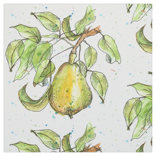 Watercolor Pears Fruit Fabric (Swatch)