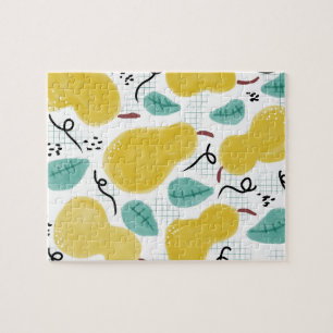 Watercolor Pears Greenery Abstract Jigsaw Puzzle