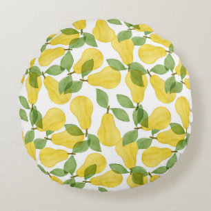 Watercolor Pears: Hand Painted Pattern Round Cushion