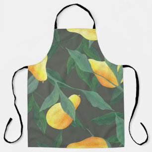 Watercolor pears, leaves: botanical seamless. apron