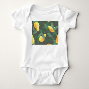 Watercolor pears, leaves: botanical seamless. baby bodysuit