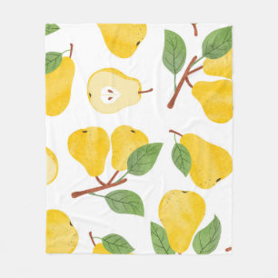 Watercolor Pears Vintage Fruit Pattern Fleece Blanket