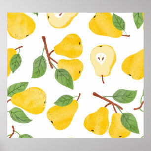 Watercolor Pears Vintage Fruit Pattern Poster