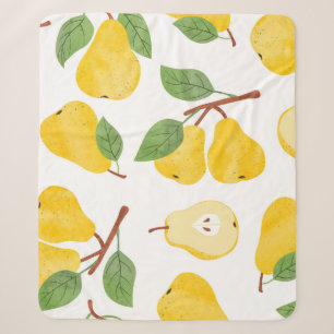Watercolor Pears Vintage Fruit Pattern Sherpa Blanket