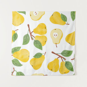 Watercolor Pears Vintage Fruit Pattern Tapestry