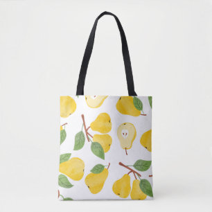 Watercolor Pears Vintage Fruit Pattern Tote Bag