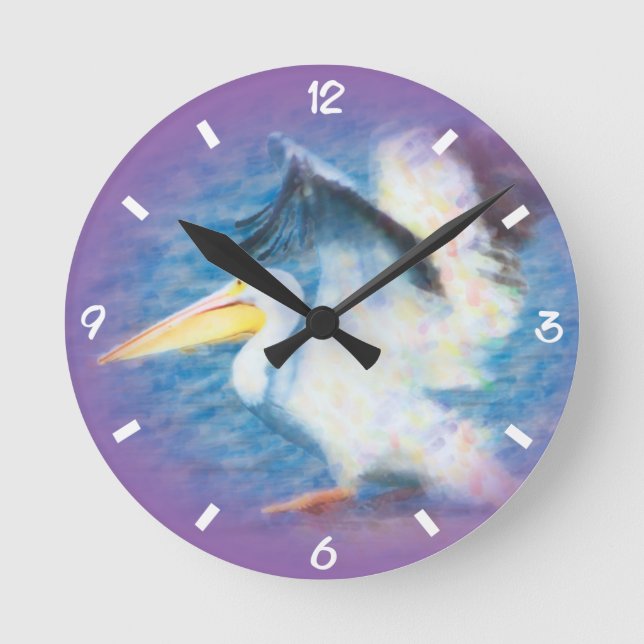 watercolor pelican 17 round clock (Front)