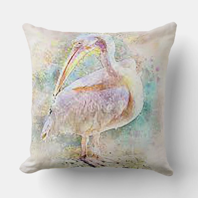 Watercolor Pelican Throw Pillow (Front)