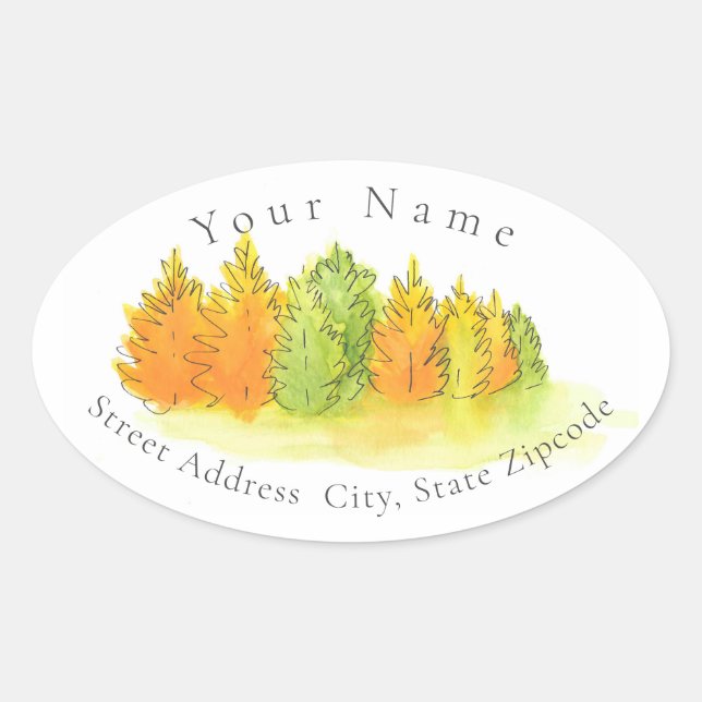  Watercolor, Pen & Ink Autumn Trees Label (Front)