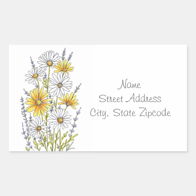 Watercolor Pen & Ink Daisy Bouquet labels (Front)
