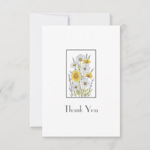 Watercolor, Pen & Ink Daisy Floral Bouquet Thank You Card