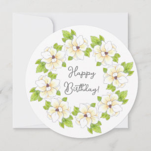 Watercolor, Pen & Ink Magnolia Wreath Card 