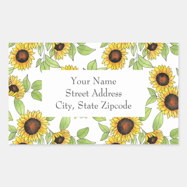  'Watercolor & Pen Sunflower Pattern'  Labels (Front)