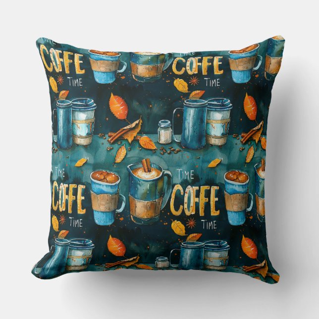 Watercolor pencil ink coffee cups, pots, cinnamon, cushion (Front)