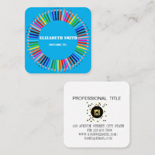 Watercolor pencils cute square business card