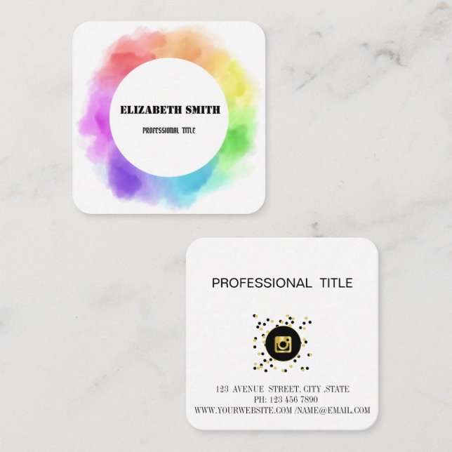 Watercolor pencils rainbow colours square business card (Front/Back)