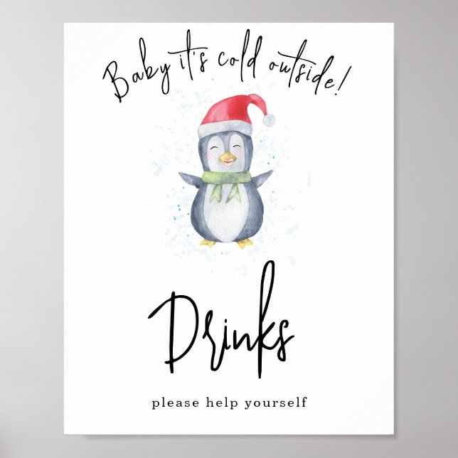 Watercolor penguin - Drinks Poster (Front)