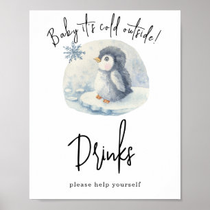 Watercolor penguin - Drinks Poster