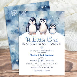 Watercolor Penguin Family Baby Shower  Invitation